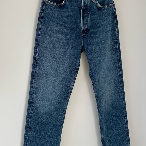 Agolde 90s Pinch Waist Jeans Range Women’s Size 27 Dark Denim Raw Hem Straight - Picture 9 of 16